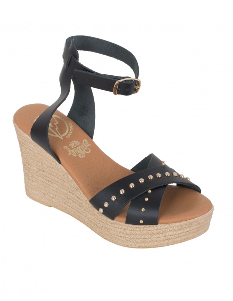 Sandalias Piel Cuña Negras PERA LIMONERA 2