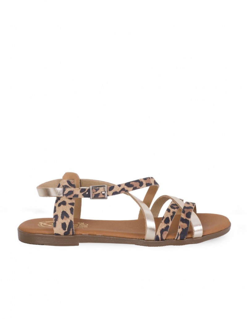 Sandalias Planas Tiras Animal Print PERA LIMONERA