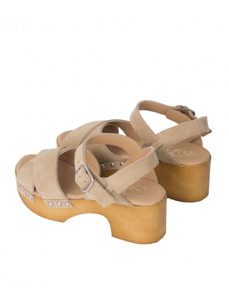 sandalias suela de madera beige