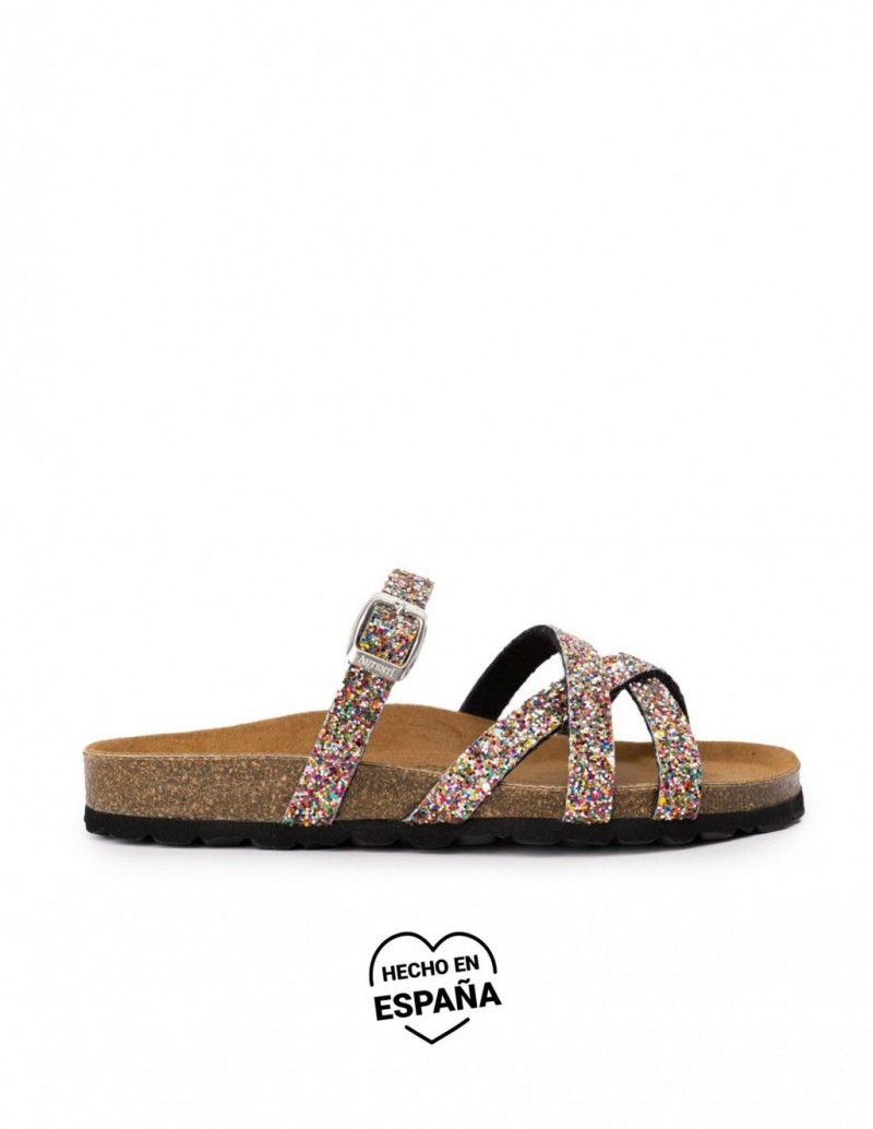 Sandalias Tiras Glitter Suela Corcho Mujer PERA LIMONERA