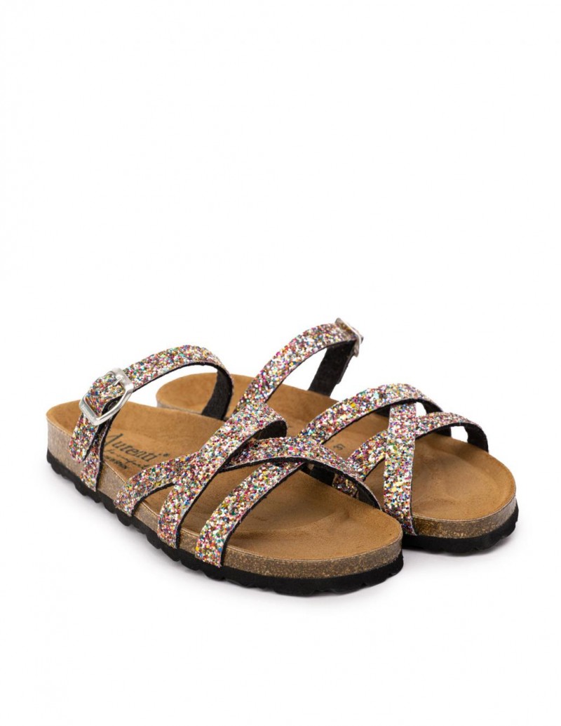 AUTENTI Sandalias Tiras Glitter Suela Corcho