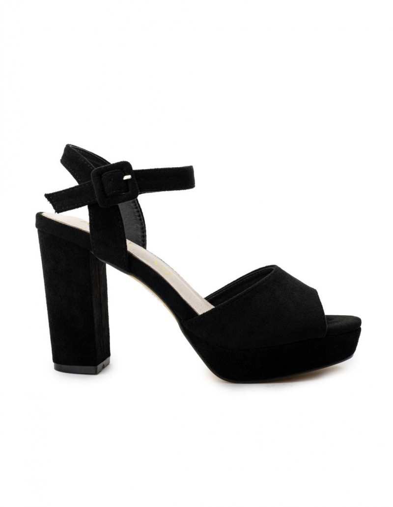 Sandalias Negras Tacon Ancho