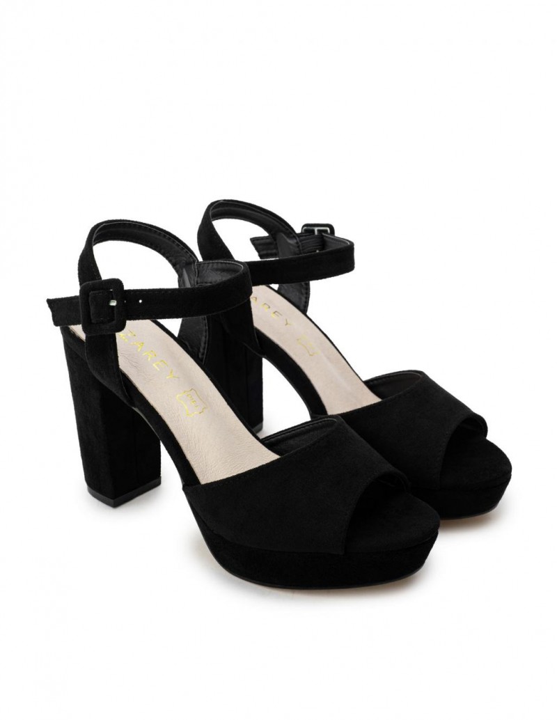 Sandalias Negras Tacon Ancho