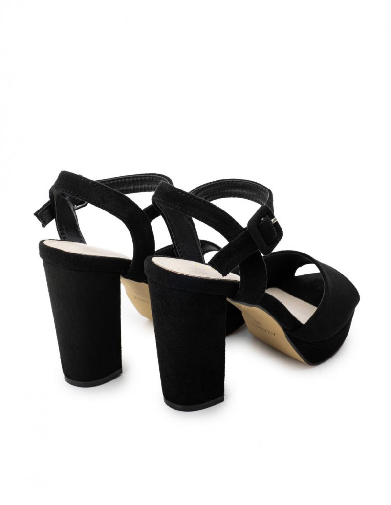 Sandalias Negras Tacon Ancho