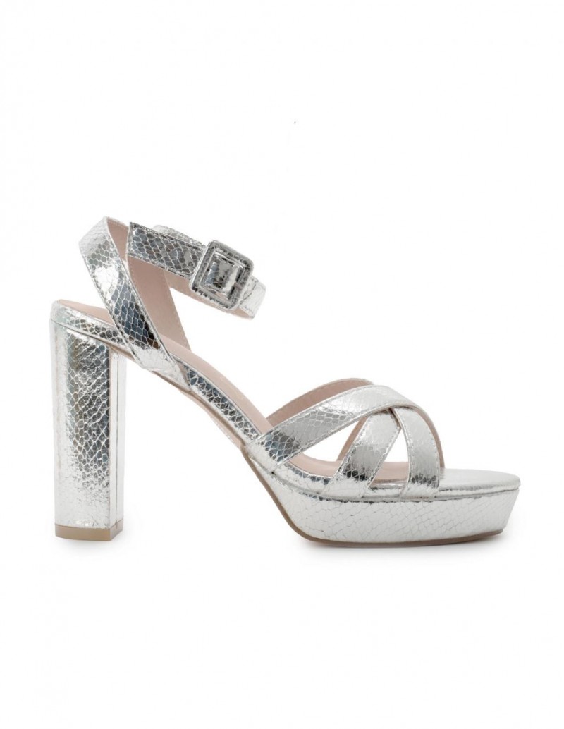 Sandalias Fiesta Plateadas Tacon Ancho