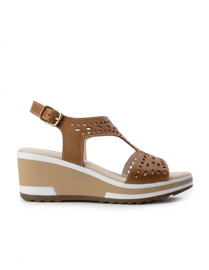 Sandalias Cuna Marron Piel Troquelada