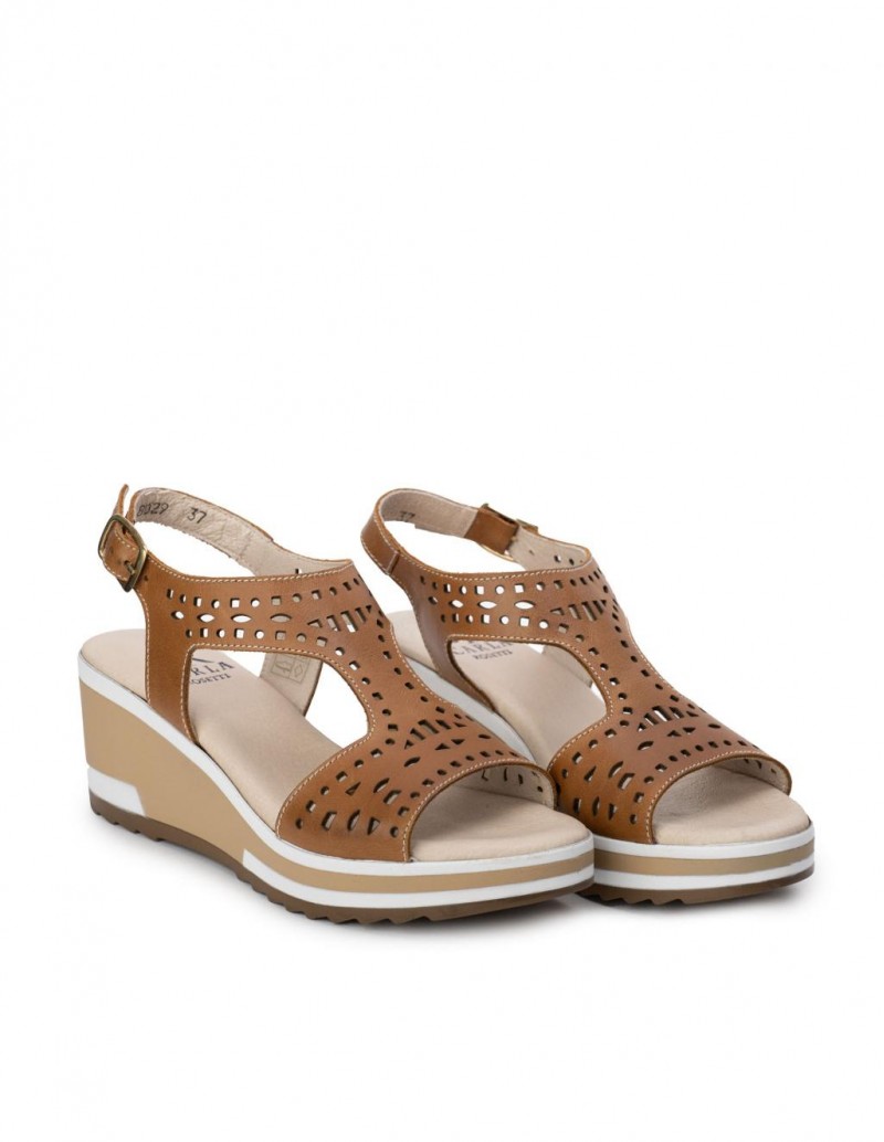 Sandalias Cuna Marron Piel Troquelada