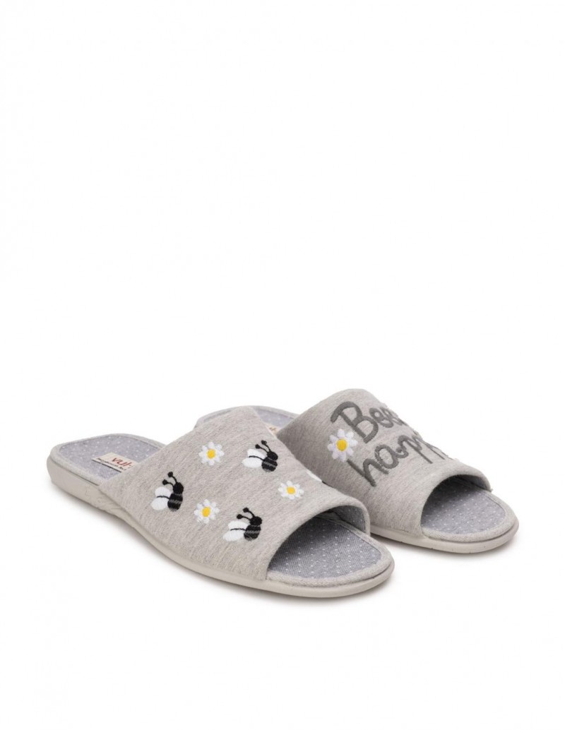 VULLADI Zapatillas Casa Abiertas Bee Happy Gris