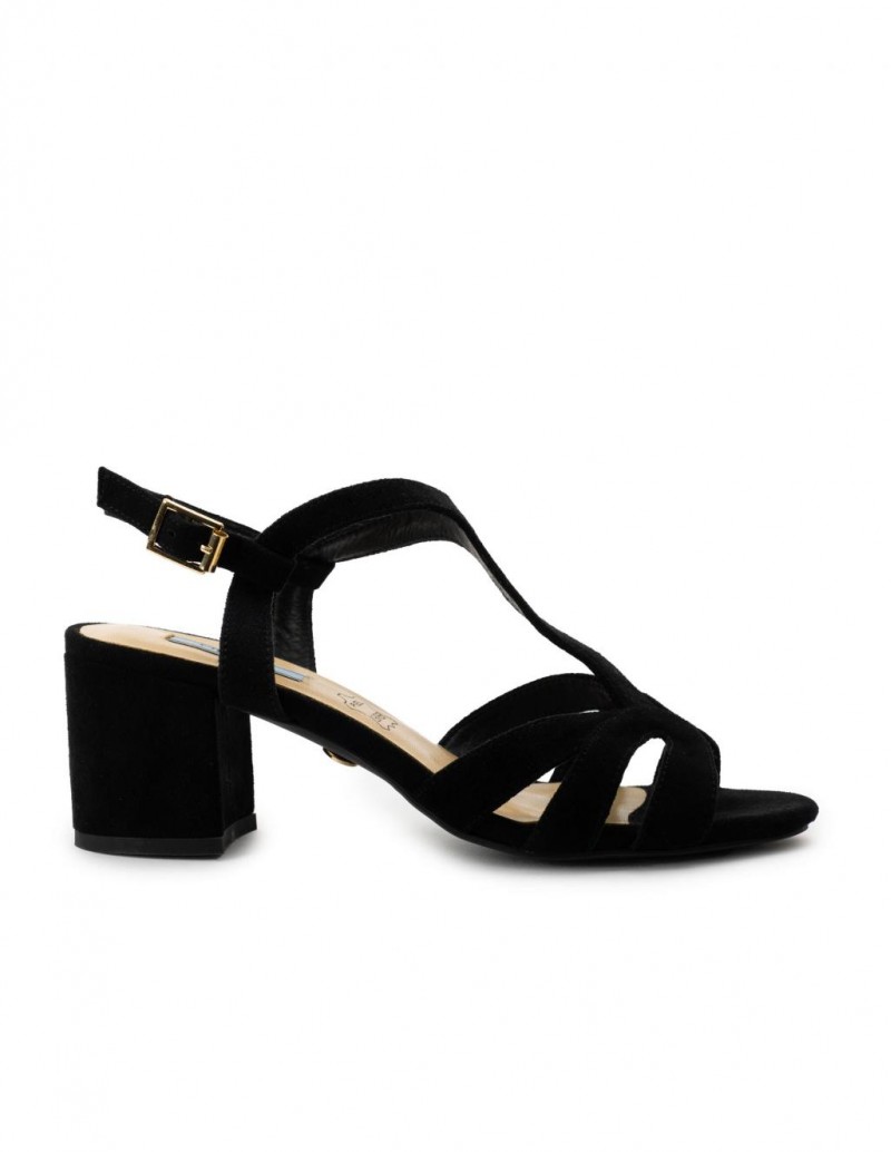 Sandalias Negras Tacon Cuadrado