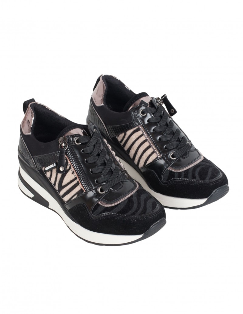 Zapatillas ARSOLI Mujer Print Cebra - Rafia Negra, Cuña De Yute, Suela EVA Reciclada