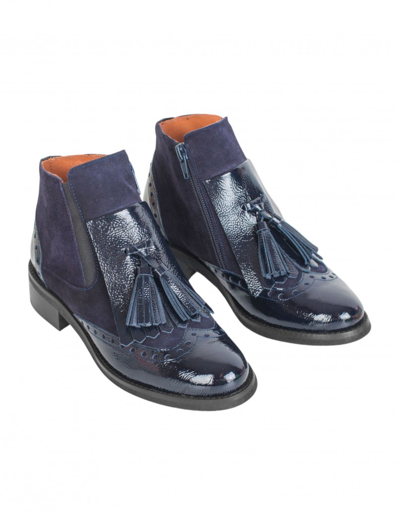 Botines Charol Azul Lengüeta Mujer