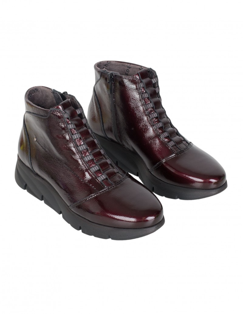 FLUCHOS Botines Cuña Charol Burdeos 2