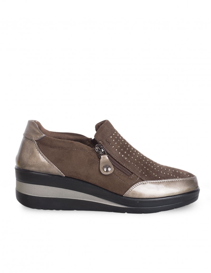 Mocasines Cuña Cremalleras Taupe AMARPIES