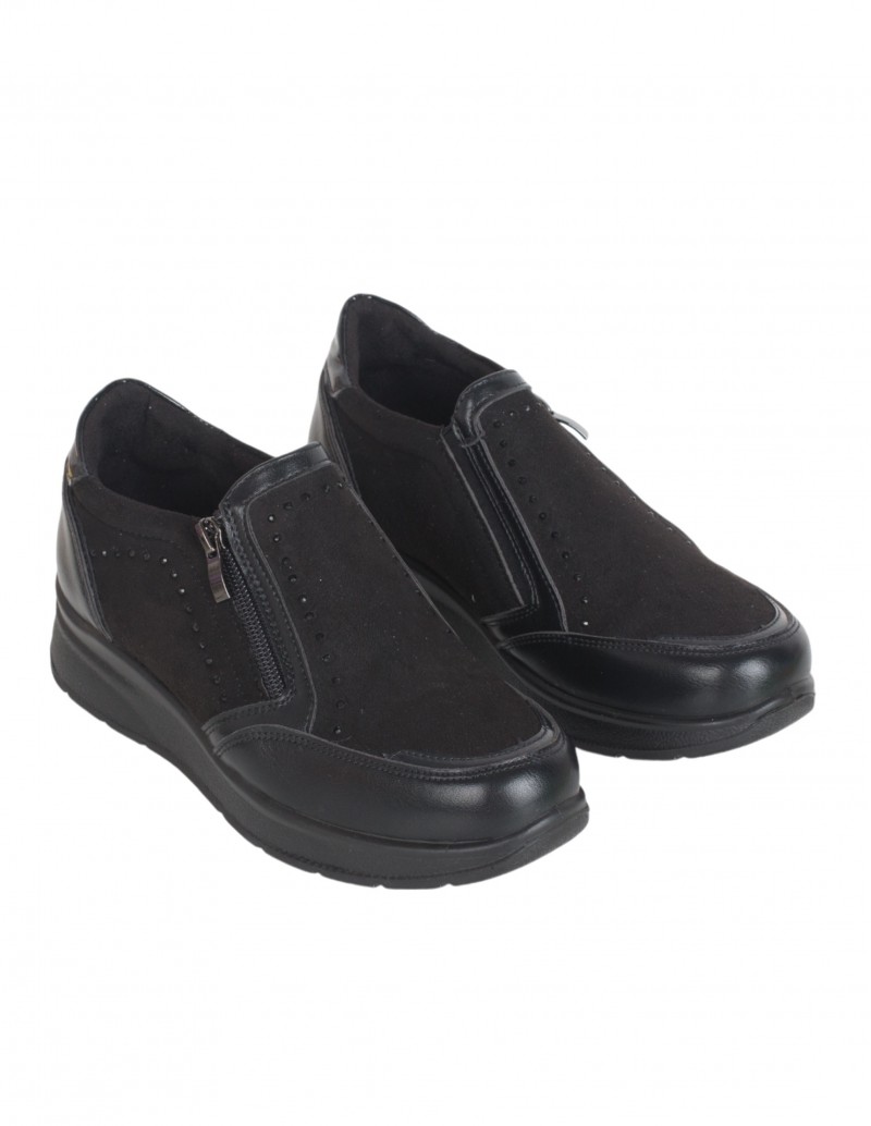 Zapatos Cuña Cremalleras Negro para Mujer