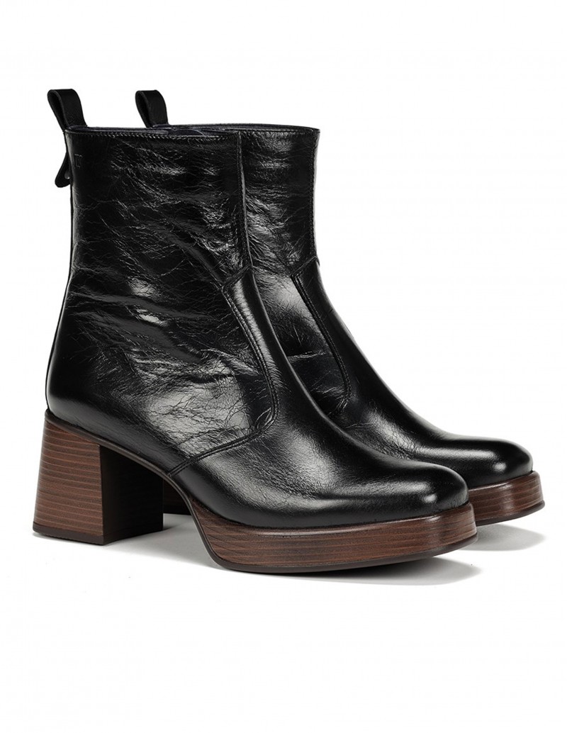 FLUCHOS Botines Negros Tacón Madera 2