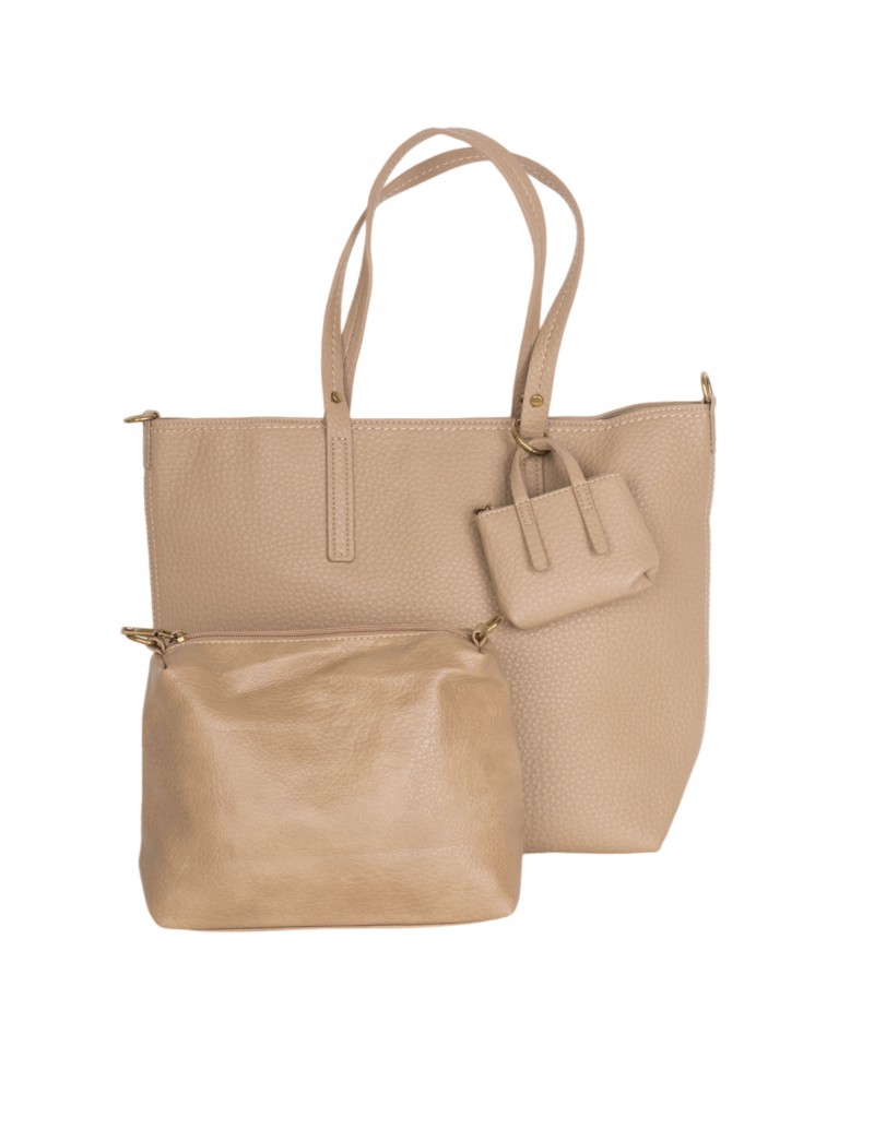 bolso shopper beige con neceser