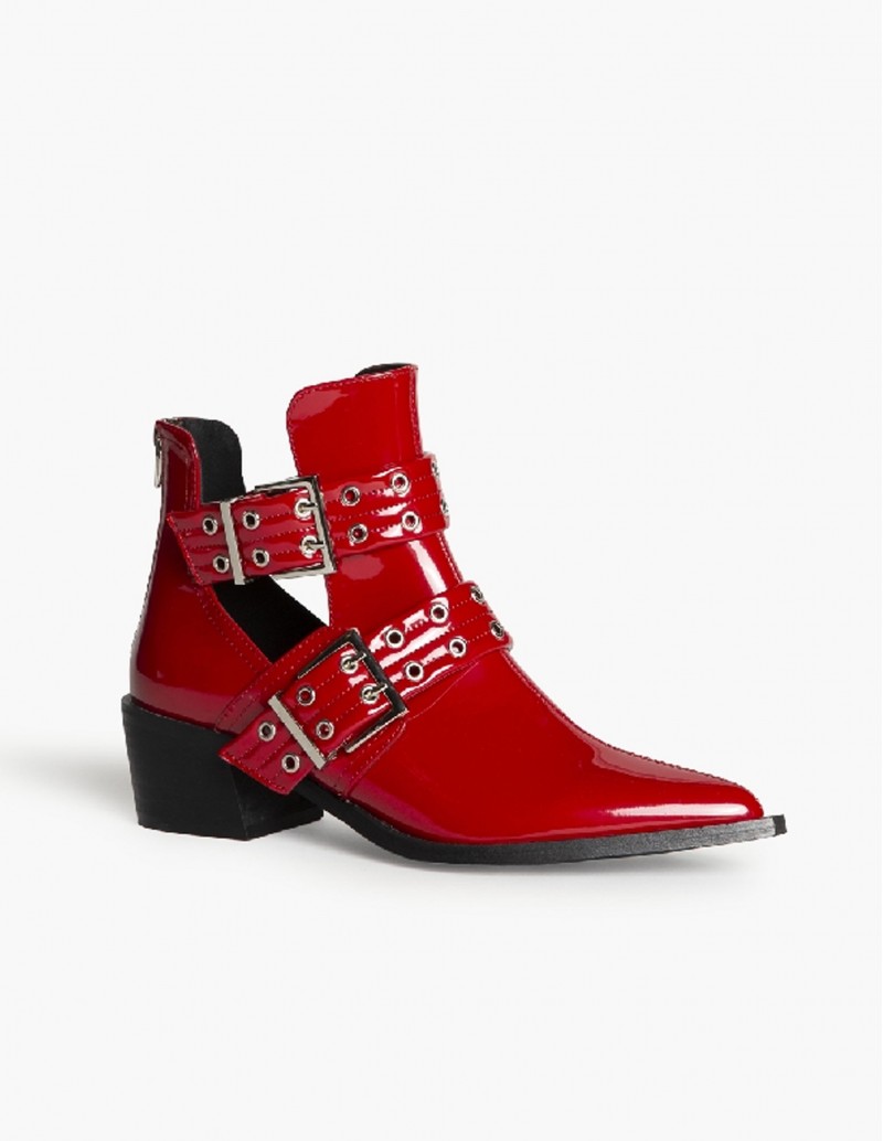 Botines de charol rojo mujer