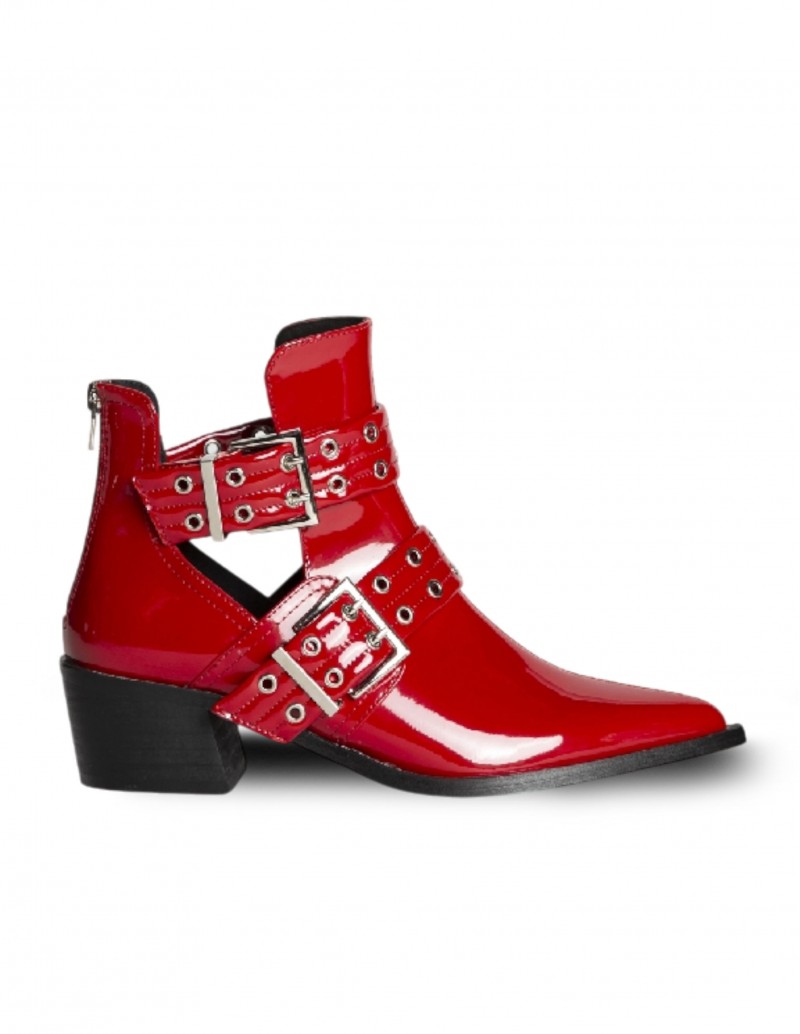 Botines Charol Rojo Hebillas