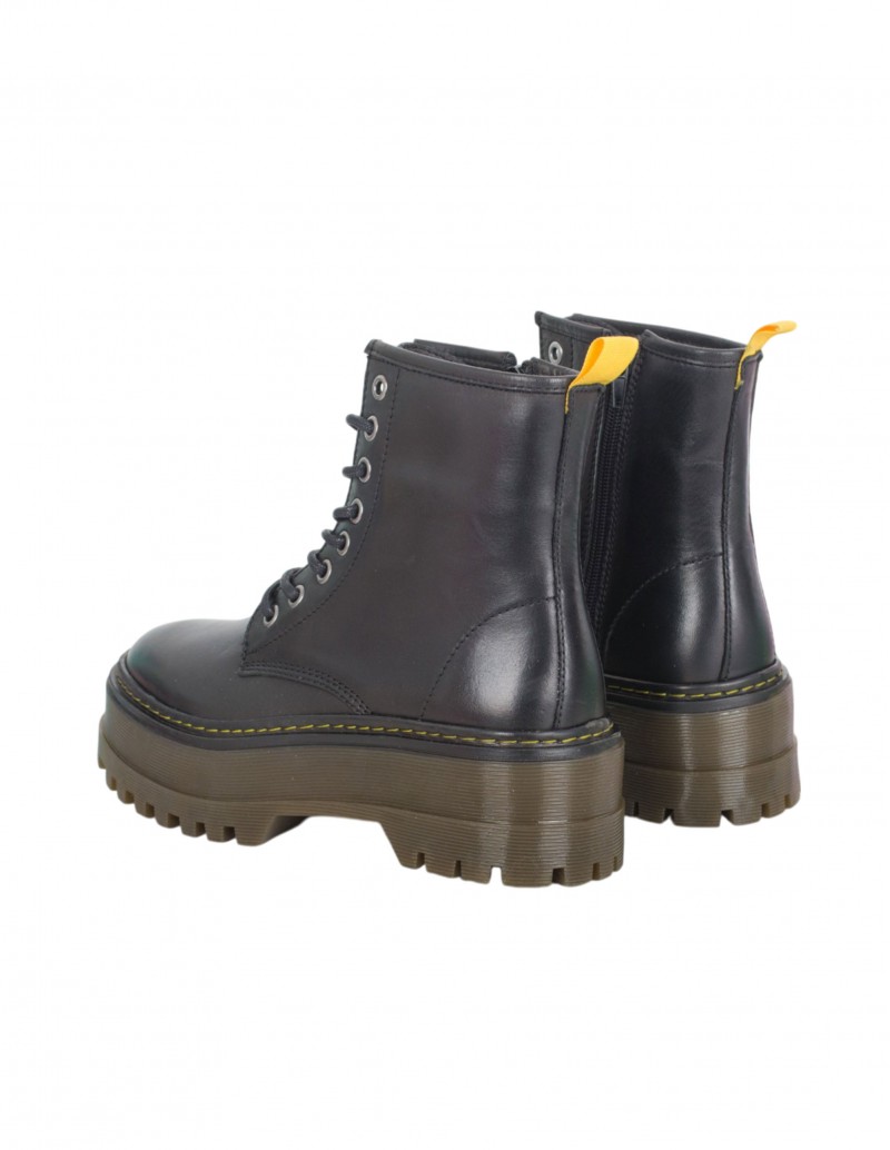 Botas Militares Plataforma Piel Negras