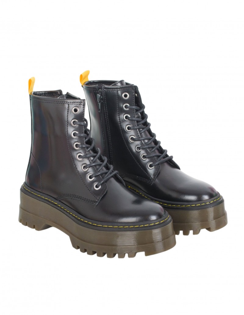 Botas Militares Plataforma Piel Florentic Negras PERA LIMONERA 2