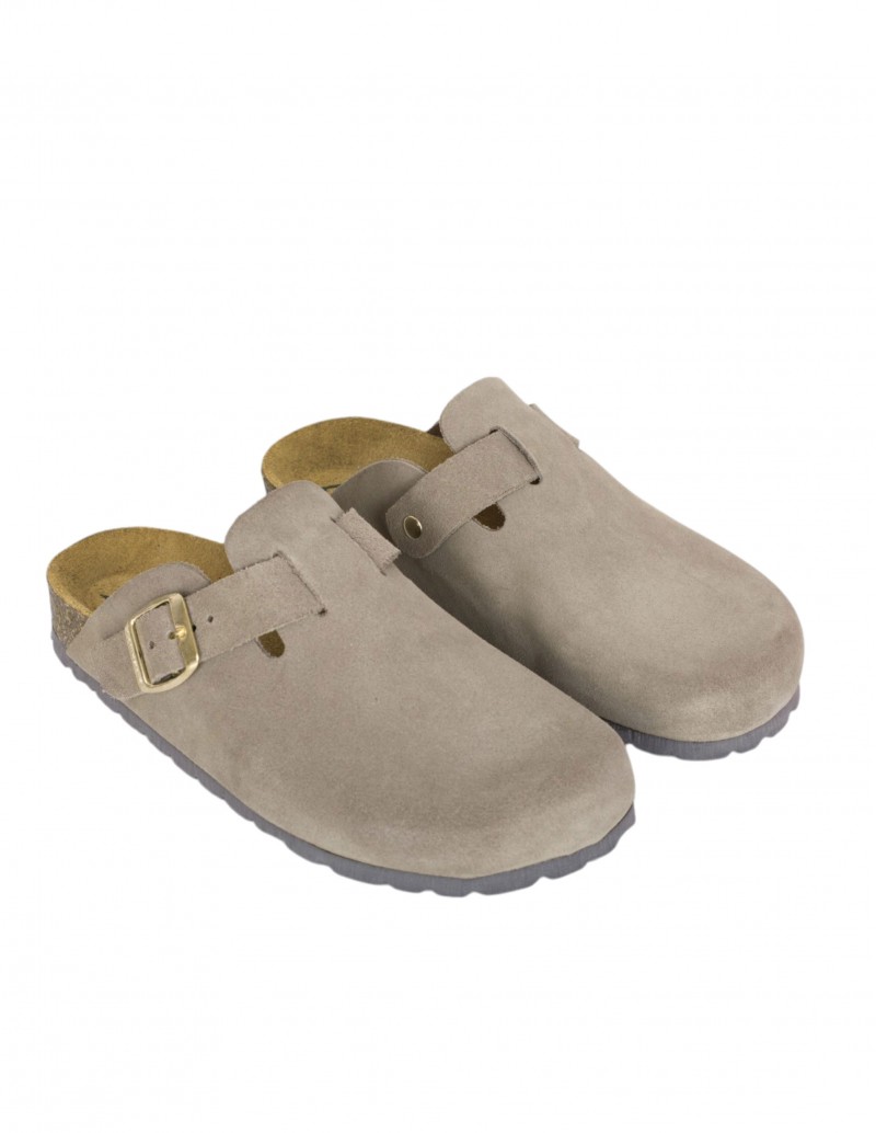 zuecos piel color topo