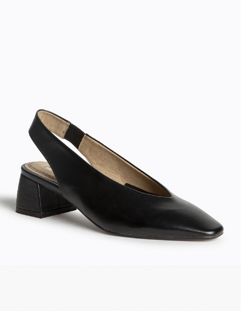Zapatos Destalonados Tacón Cuadrado Negro 2