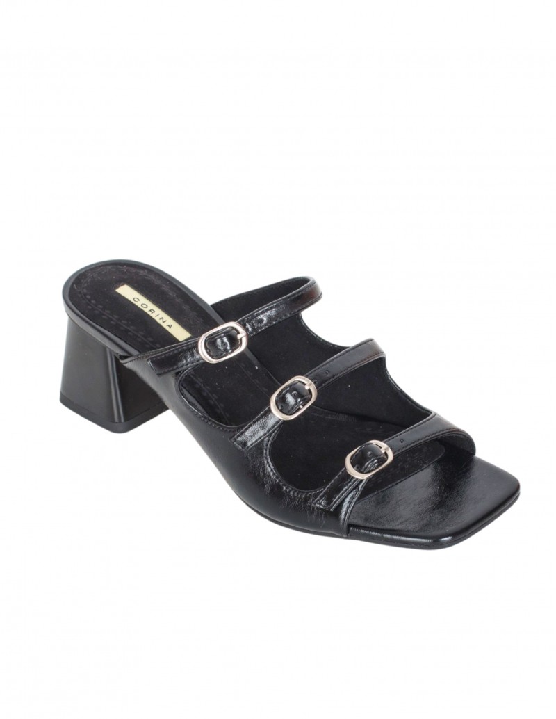 CORINA Sandalias Tacón Bajo Negras Tiras 2