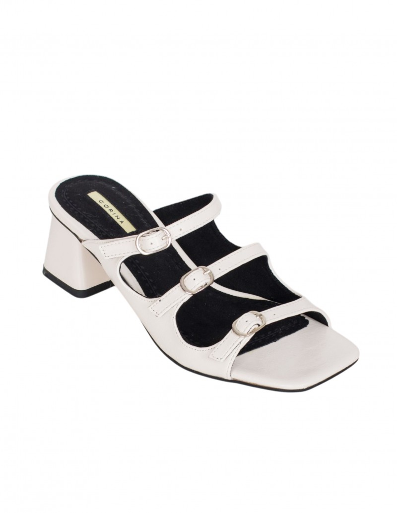 CORINA Sandalias Tacón Bajo Blancas Tiras 2
