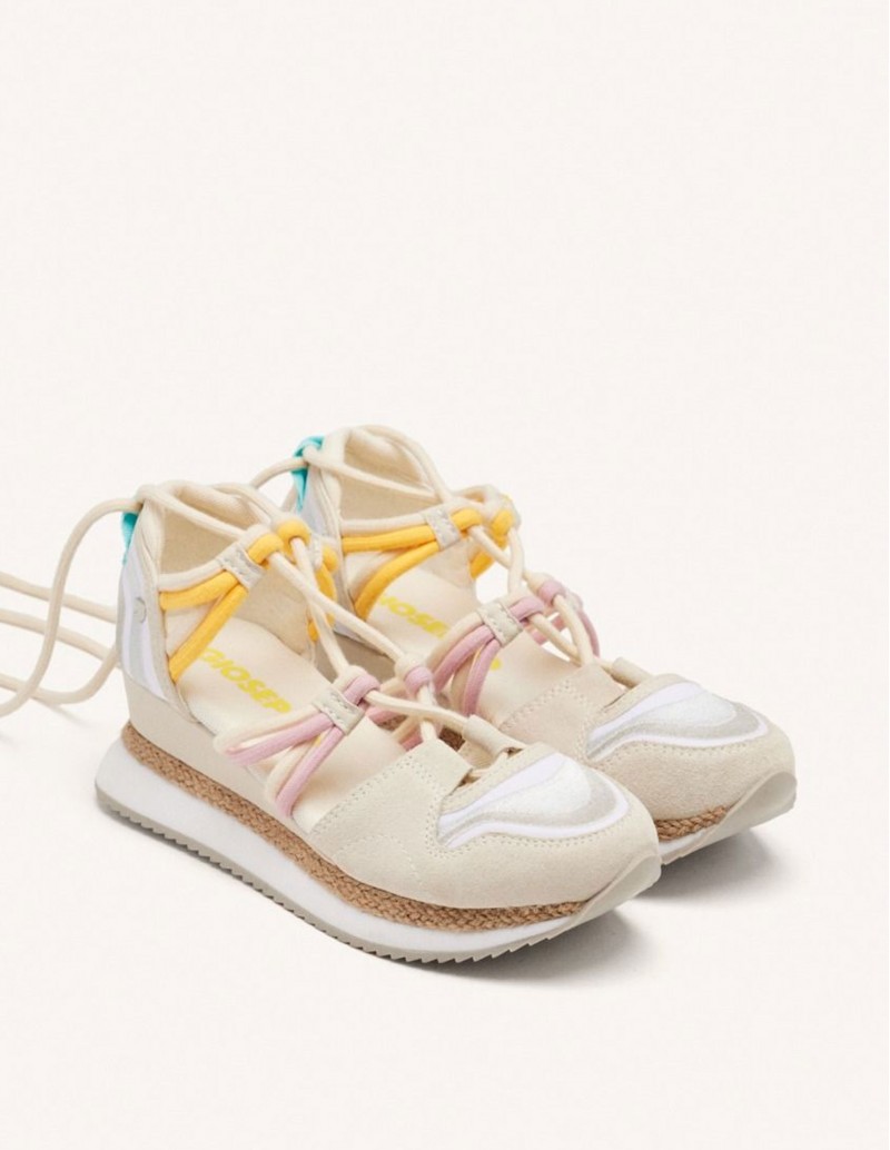 Sandalias Deportivas Cuña beige mujer