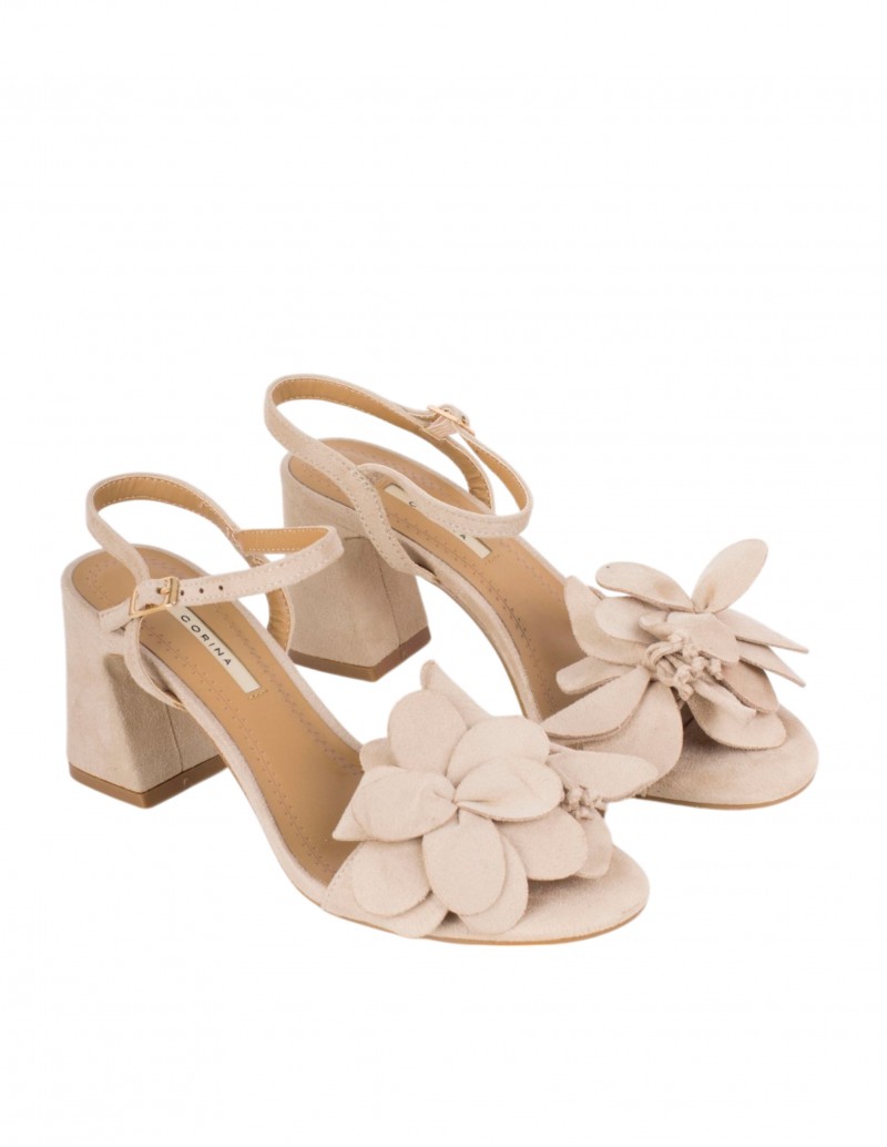 CORINA Sandalia Beige Tacón Flor 2