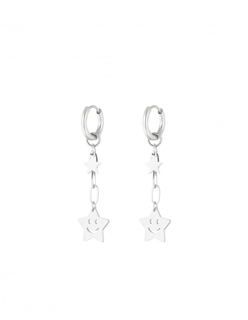 Pendientes Estrellas Sonrientes Plateados