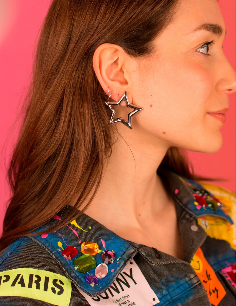 Pendientes Maxi Estrella Plateados 2