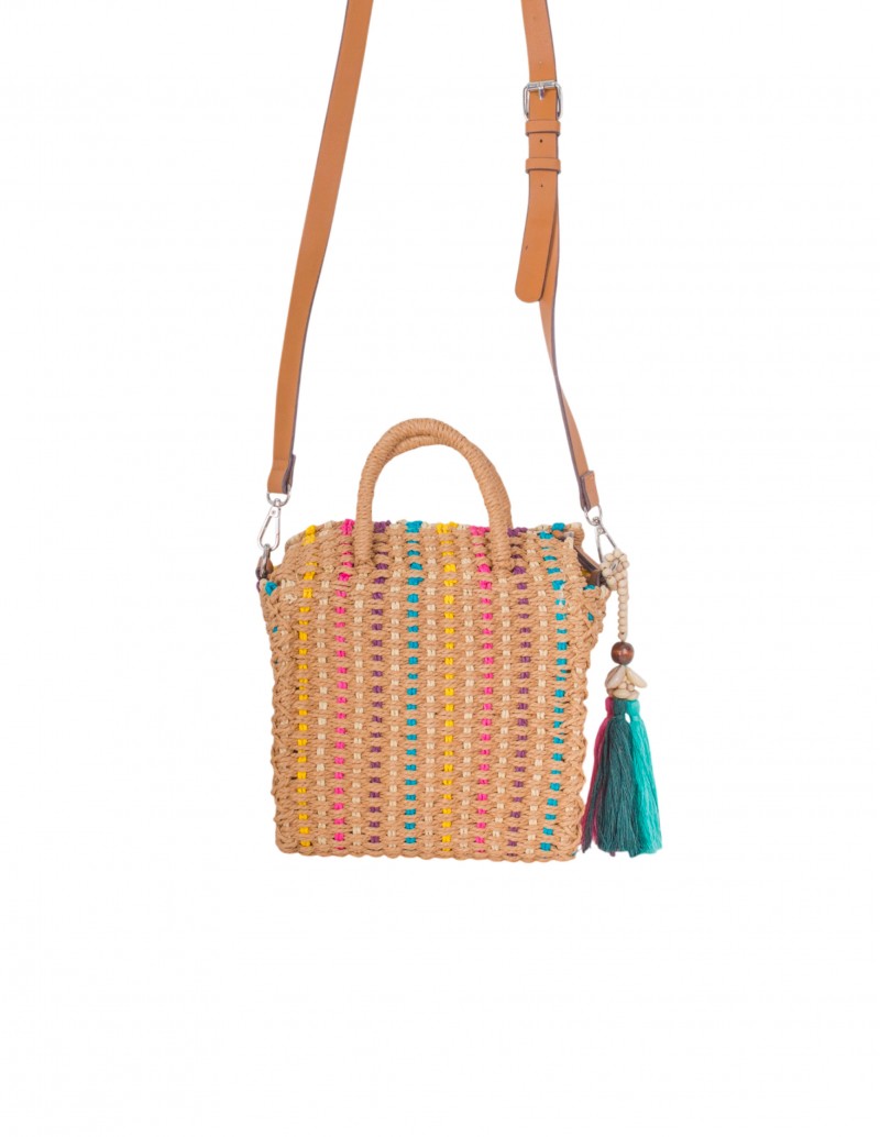 Comprar bolso con borlas de rafia multicolor