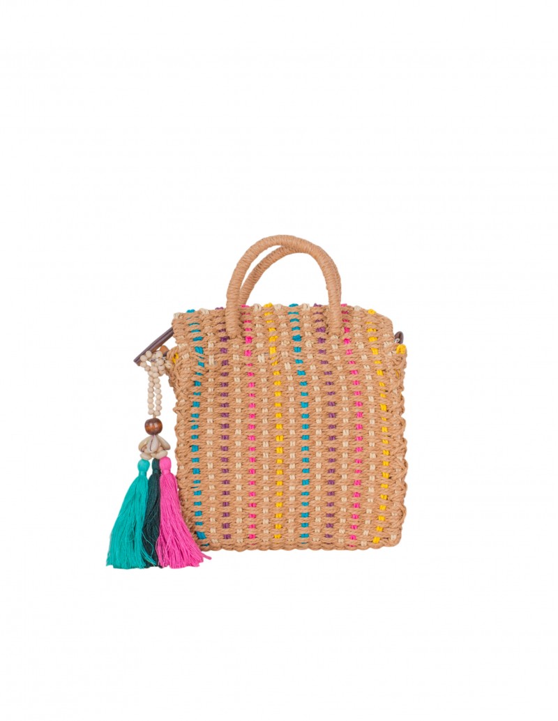 Bolso Multicolor Rafia Borlas