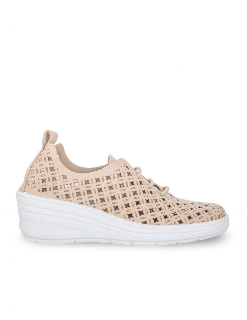 Deportiva Cuña Troquelada Beige