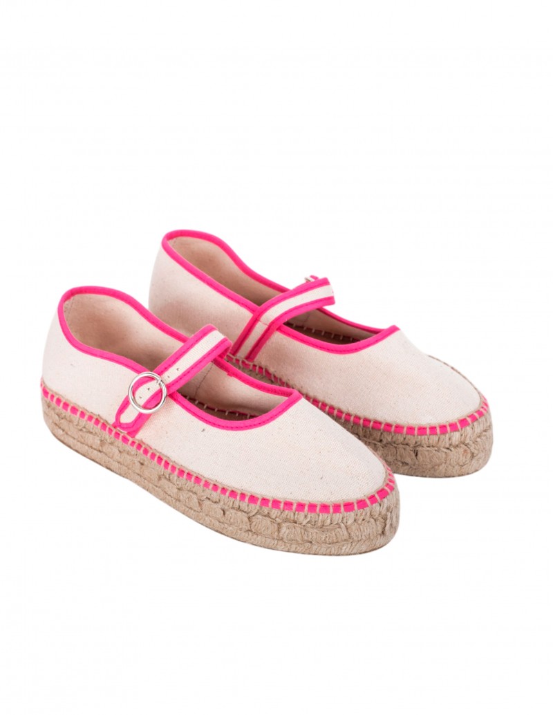 Mercedita Esparto Plataforma Crema y Fucsia
