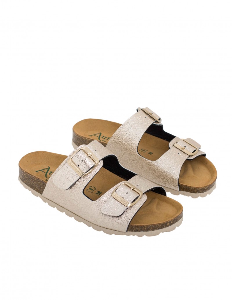 sandalias de doble tira doradas