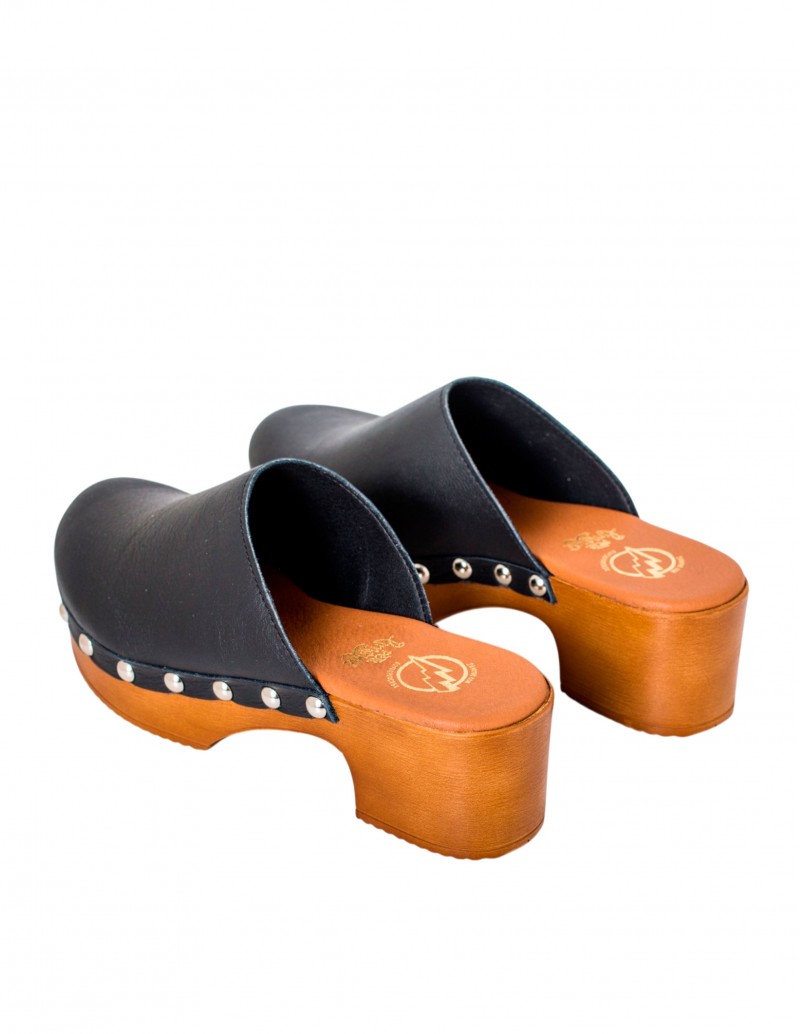 Zuecos Negros Tacón Madera