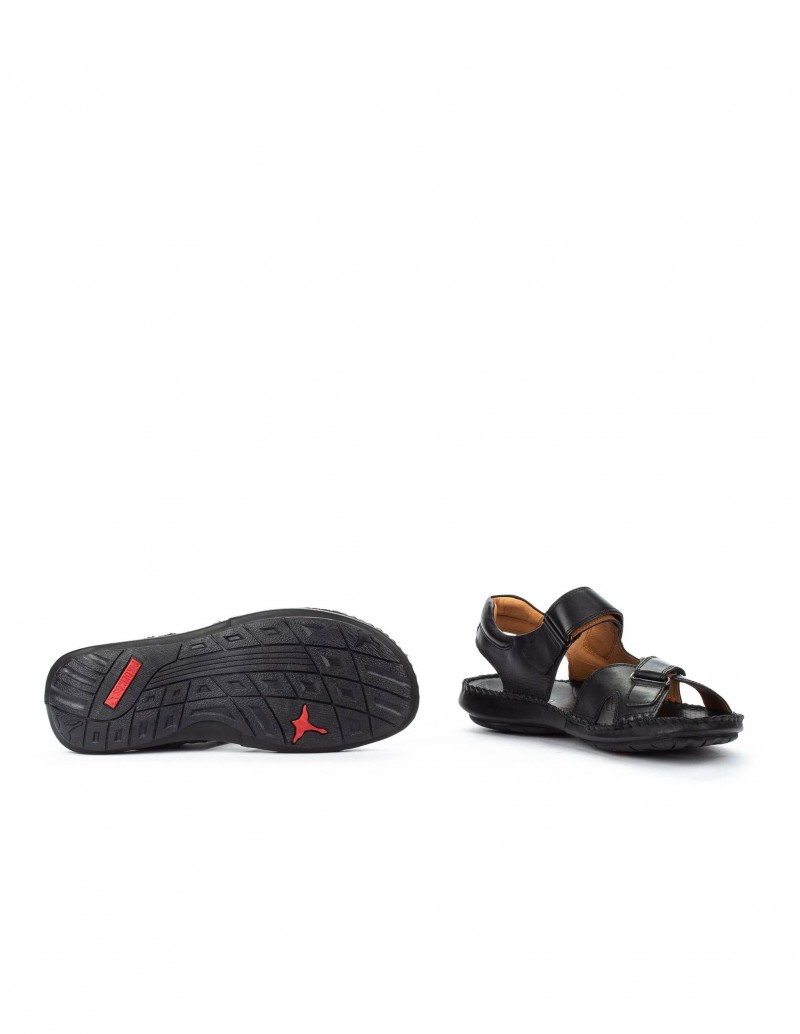 sandalia piel negra para hombre