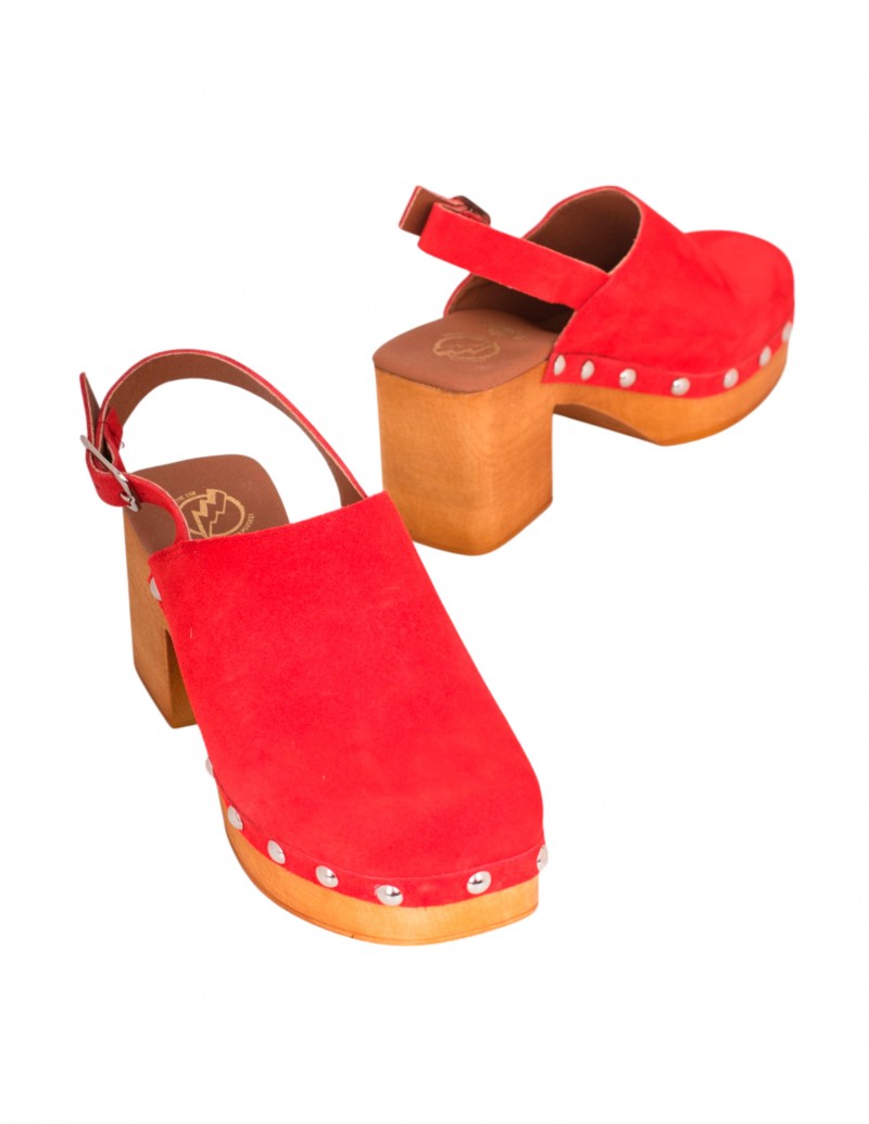 zueco rojo punta cuadrada