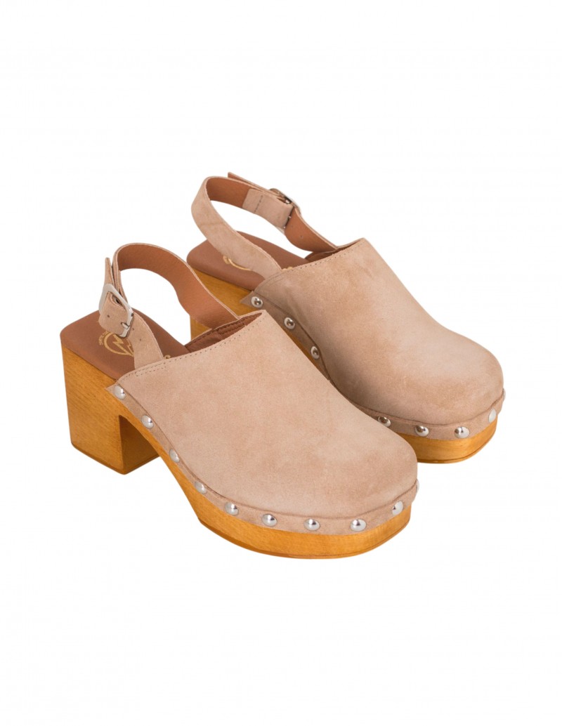 Zueco Madera Punta Cuadrada Taupe PERA LIMONERA 2