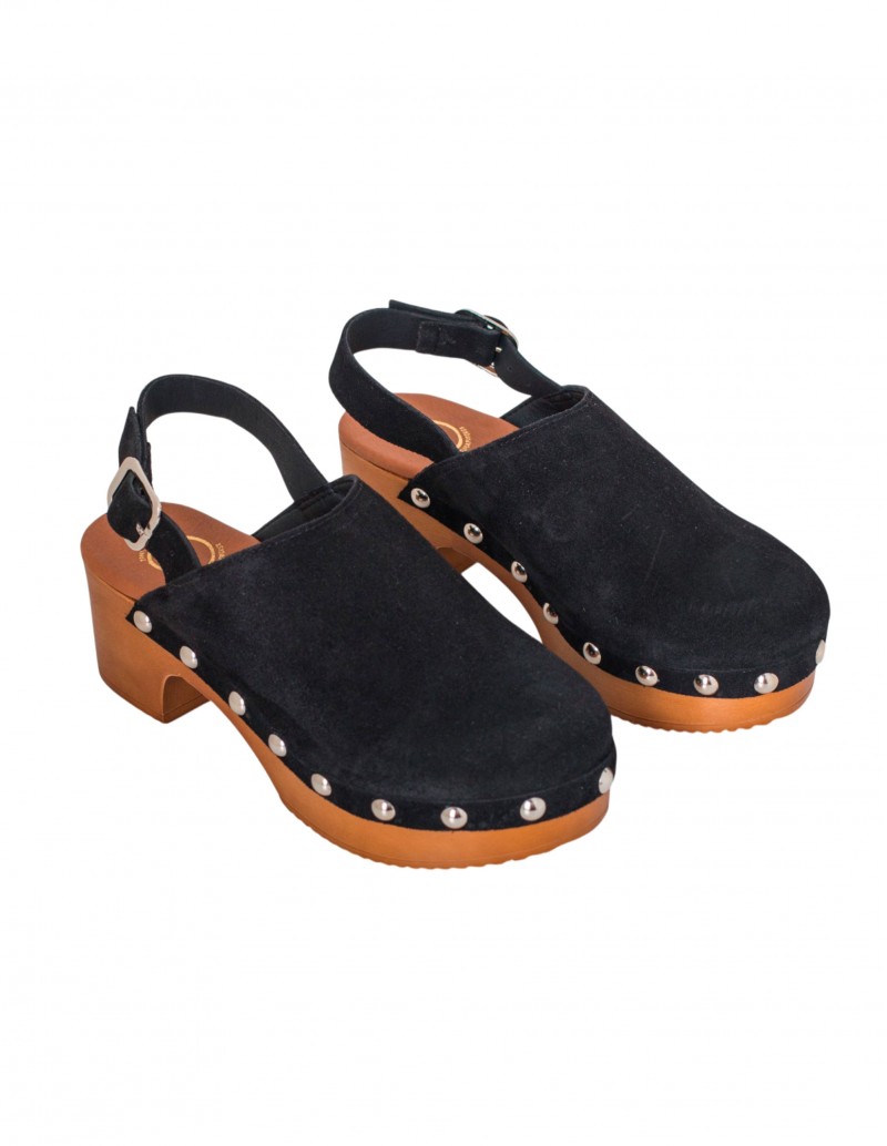 zueco madera serraje negro