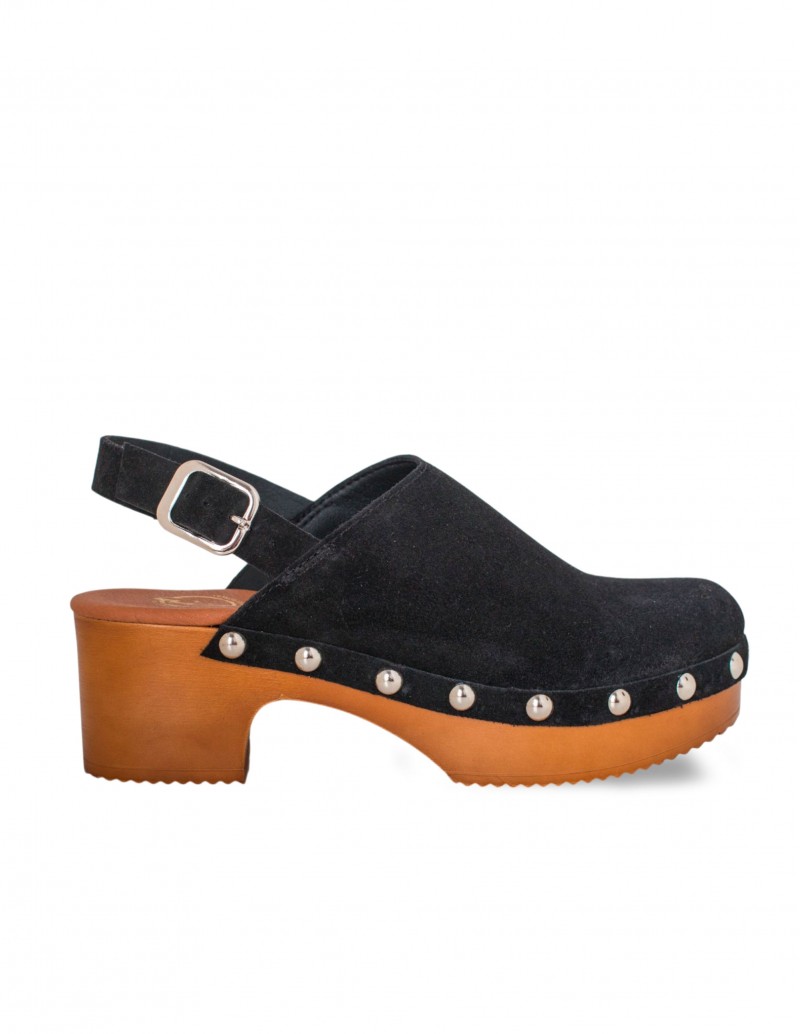 Zuecos Madera Tachas Tira Negro PERA LIMONERA