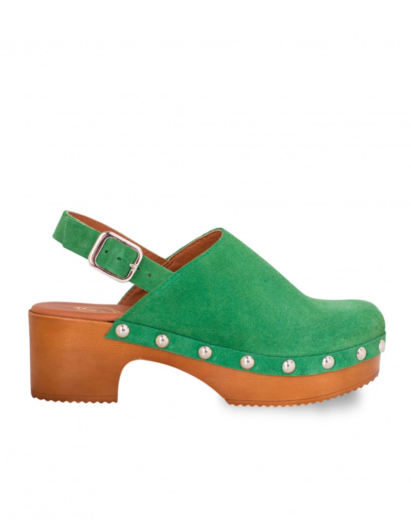 Zuecos Madera Tachas Tira Verde PERA LIMONERA