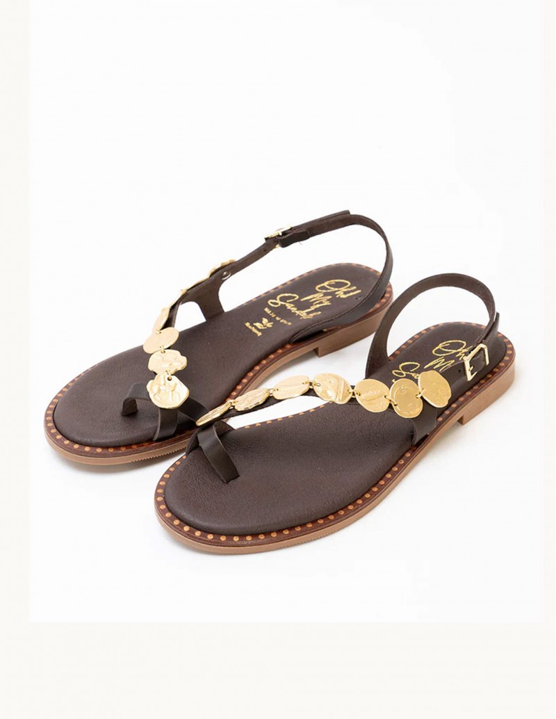 sandalia monedas marrón chocolate