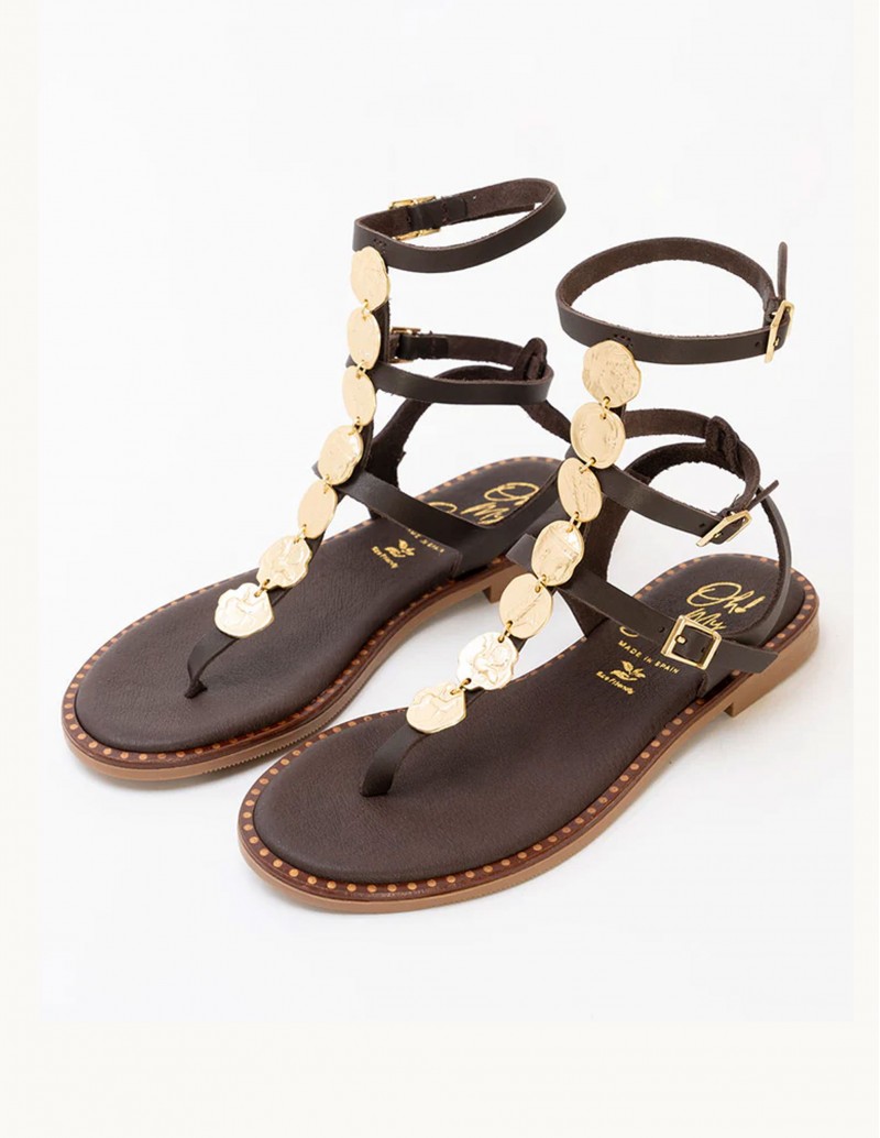 OH MY SANDALS Sandalia Romana Monedas Marrón 2