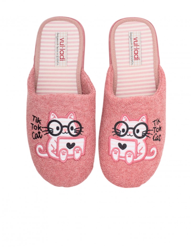VULLADI Zapatilla Casa Verano Gato Rosa
