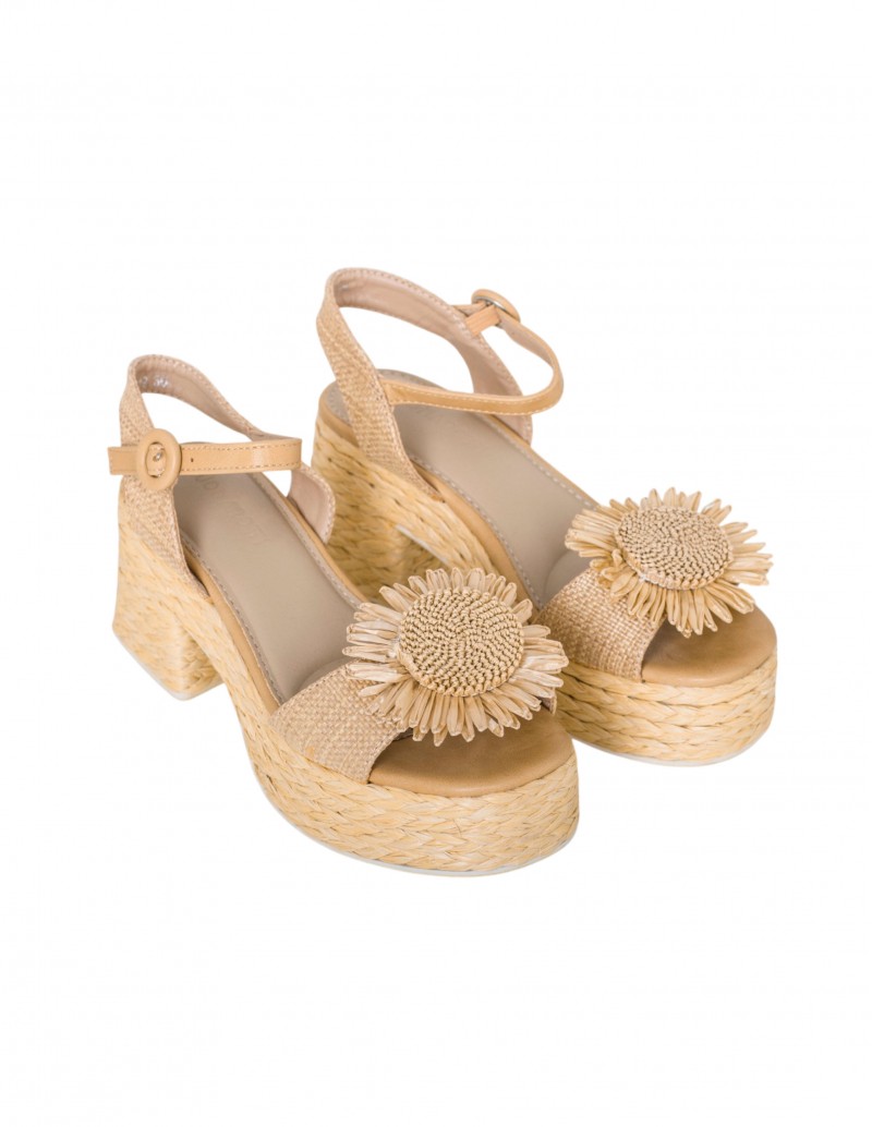 Sandalia Rafia Plataforma Flor Beige 2