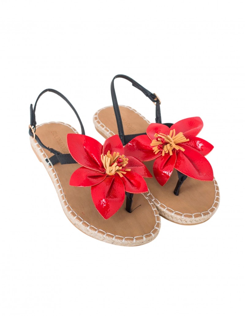 sandalia plana flor roja