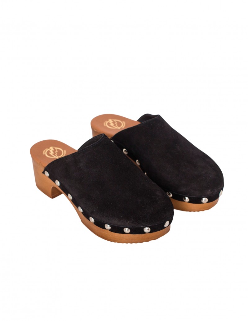 Zueco Madera Tachas Serraje Negro PERA LIMONERA 2